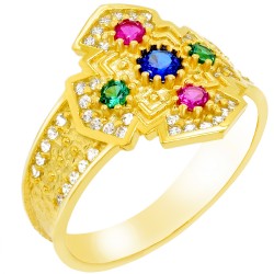 Χρυσό Βυζαντινό δαχτυλίδι Κ14 με ζιργκόν